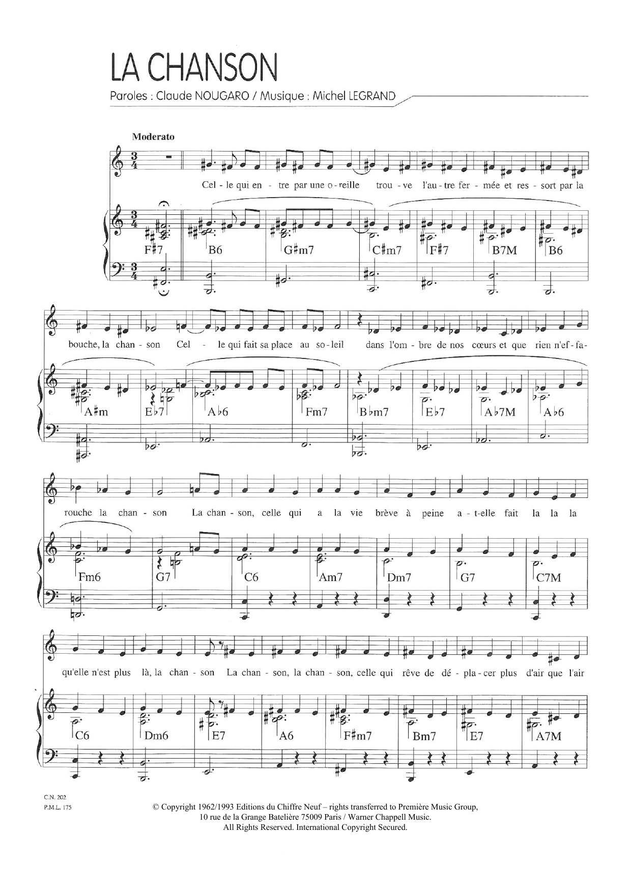 Claude Nougaro La Chanson sheet music notes and chords. Download Printable PDF.