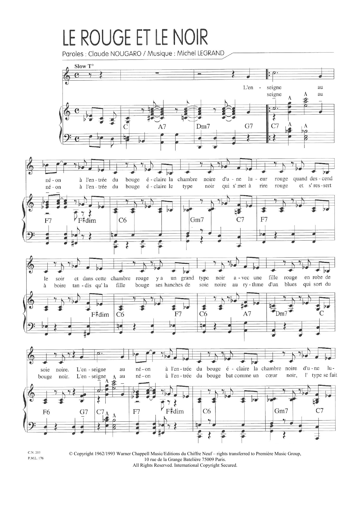 Learn to play Claude Nougaro Le Rouge Et Le Noir sheet music for Piano & Vocal in minutes. Price: 7.8900$ Claude Nougaro Le Rouge Et Le Noir sheet music notes and chords arranged for Piano & Vocal