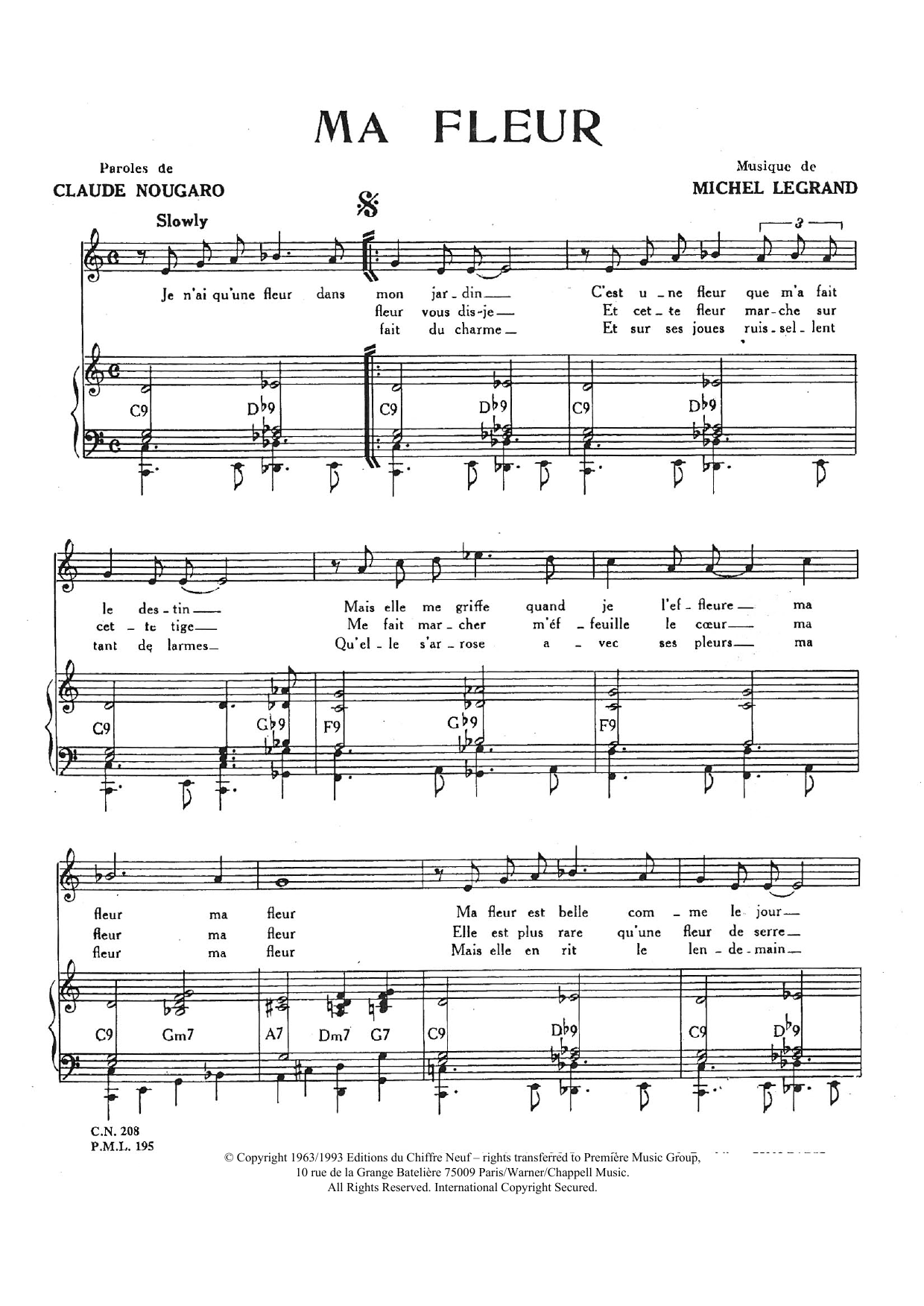 Learn to play Claude Nougaro Ma Fleur sheet music for Piano & Vocal in minutes. Price: 7.8900$ Claude Nougaro Ma Fleur sheet music notes and chords arranged for Piano & Vocal