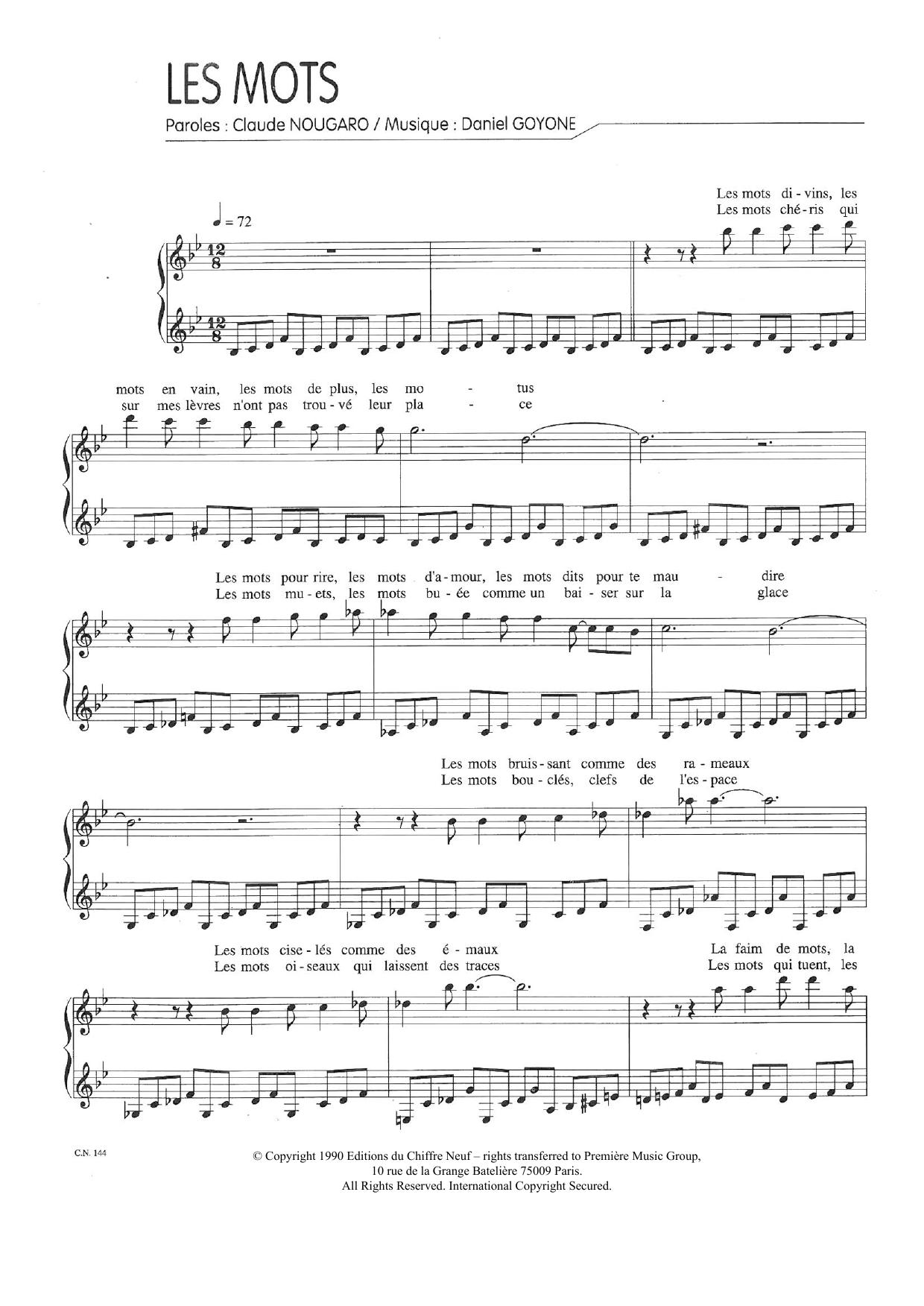 Learn to play Claude Nougaro Mots sheet music for Piano & Vocal in minutes. Price: 7.8900$ Claude Nougaro Mots sheet music notes and chords arranged for Piano & Vocal