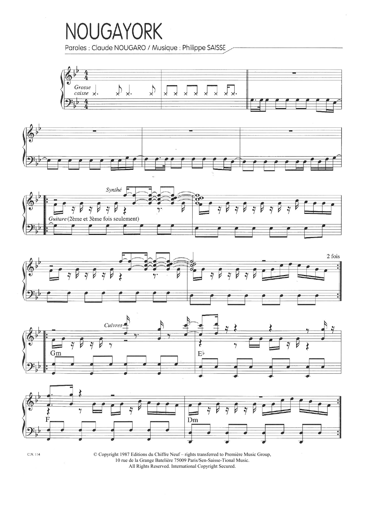 Claude Nougaro Nougayork sheet music notes and chords. Download Printable PDF.