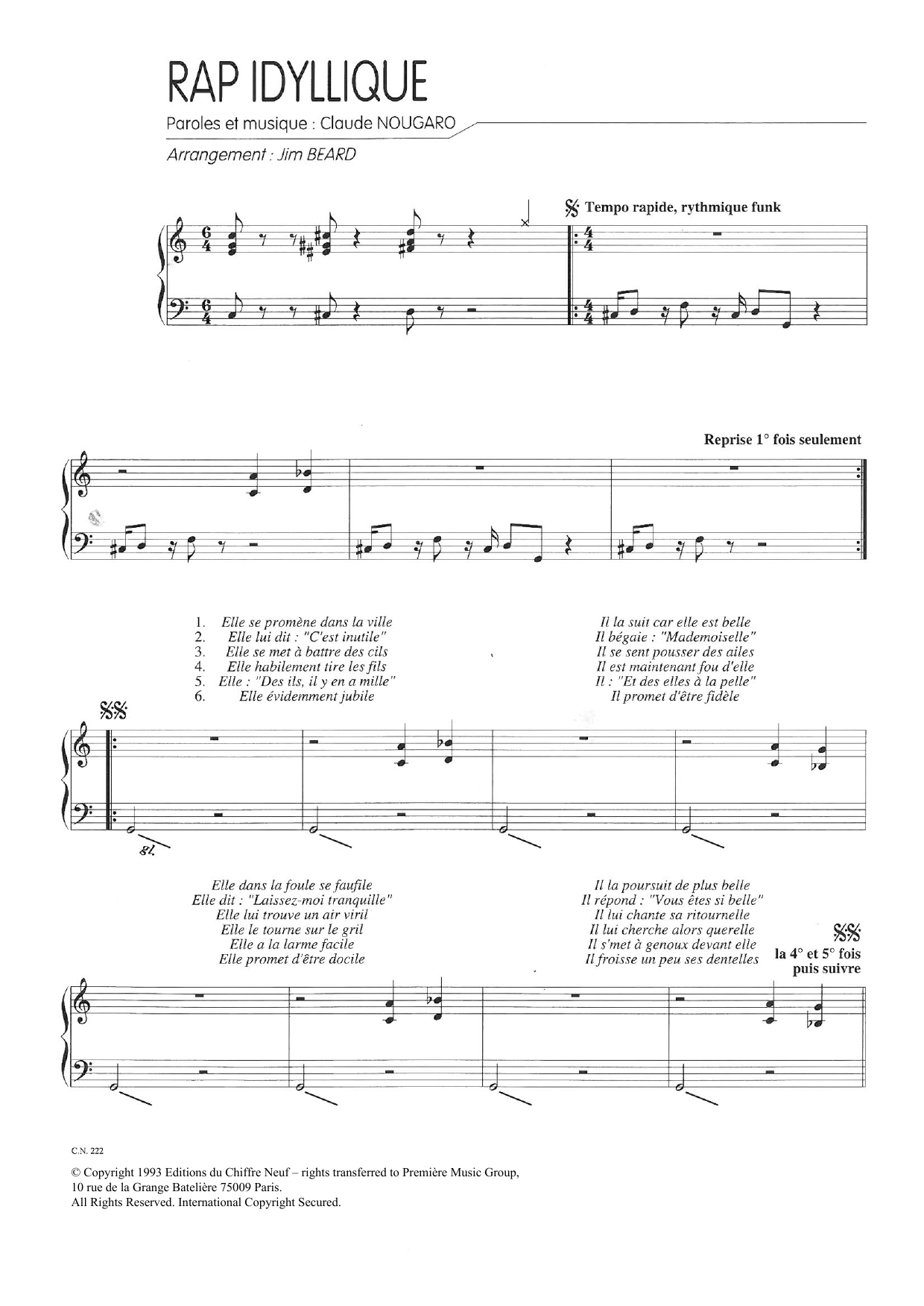 Learn to play Claude Nougaro Rap Idyllique sheet music for Piano & Vocal in minutes. Price: 7.8900$ Claude Nougaro Rap Idyllique sheet music notes and chords arranged for Piano & Vocal