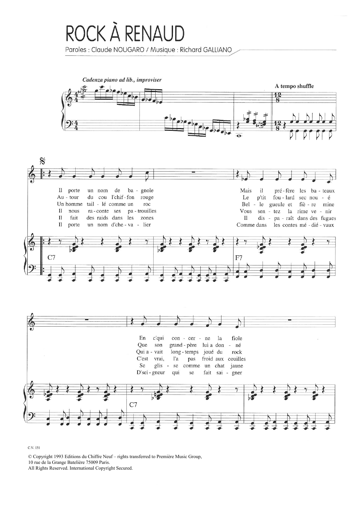 Learn to play Claude Nougaro Rock A Renaud sheet music for Piano & Vocal in minutes. Price: 7.8900$ Claude Nougaro Rock A Renaud sheet music notes and chords arranged for Piano & Vocal