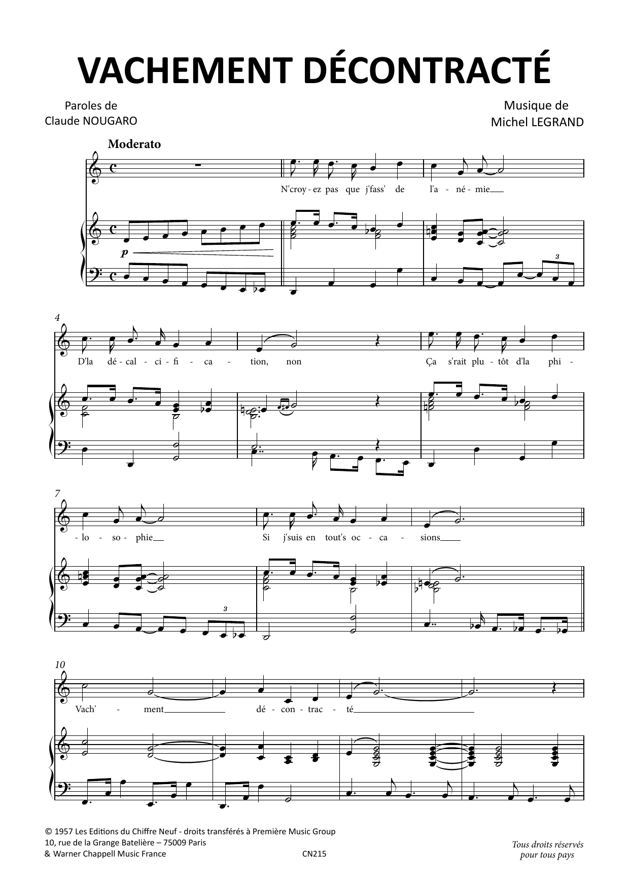 Claude Nougaro Vachement Decontracte sheet music notes and chords arranged for Piano & Vocal