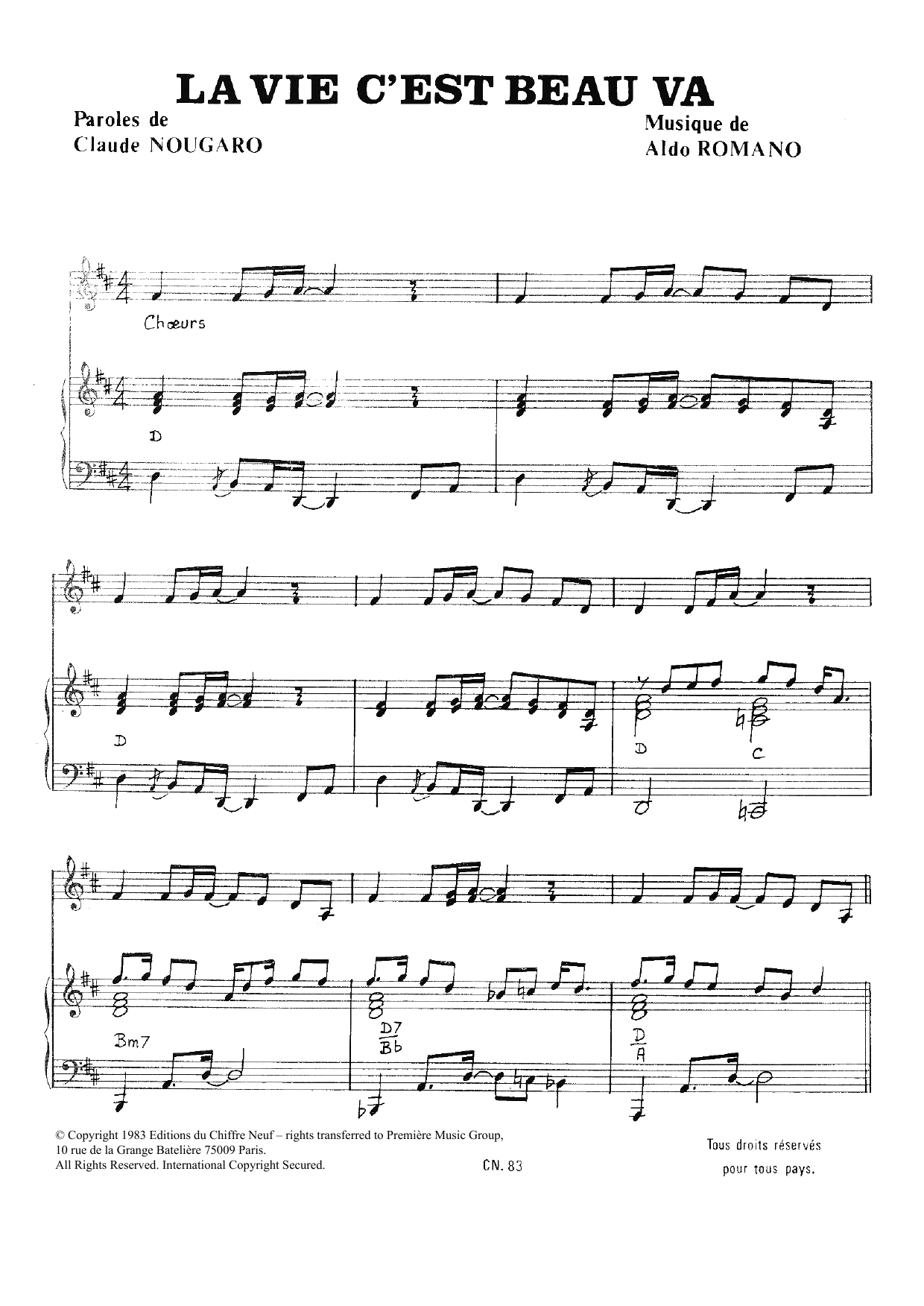 Claude Nougaro Vie C'est Beau Va sheet music notes and chords. Download Printable PDF.