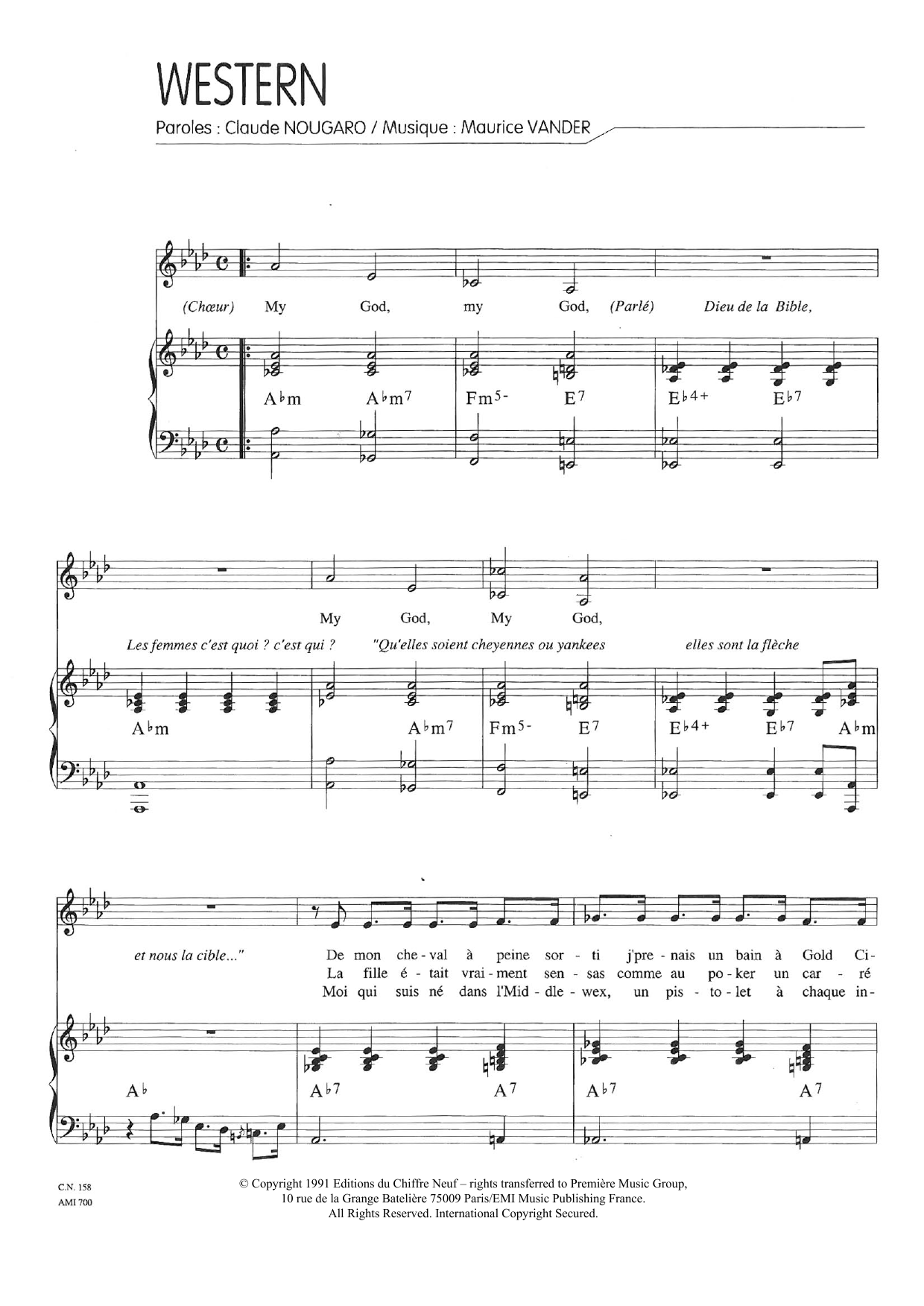 Learn to play Claude Nougaro Western sheet music for Piano & Vocal in minutes. Price: 7.8900$ Claude Nougaro Western sheet music notes and chords arranged for Piano & Vocal