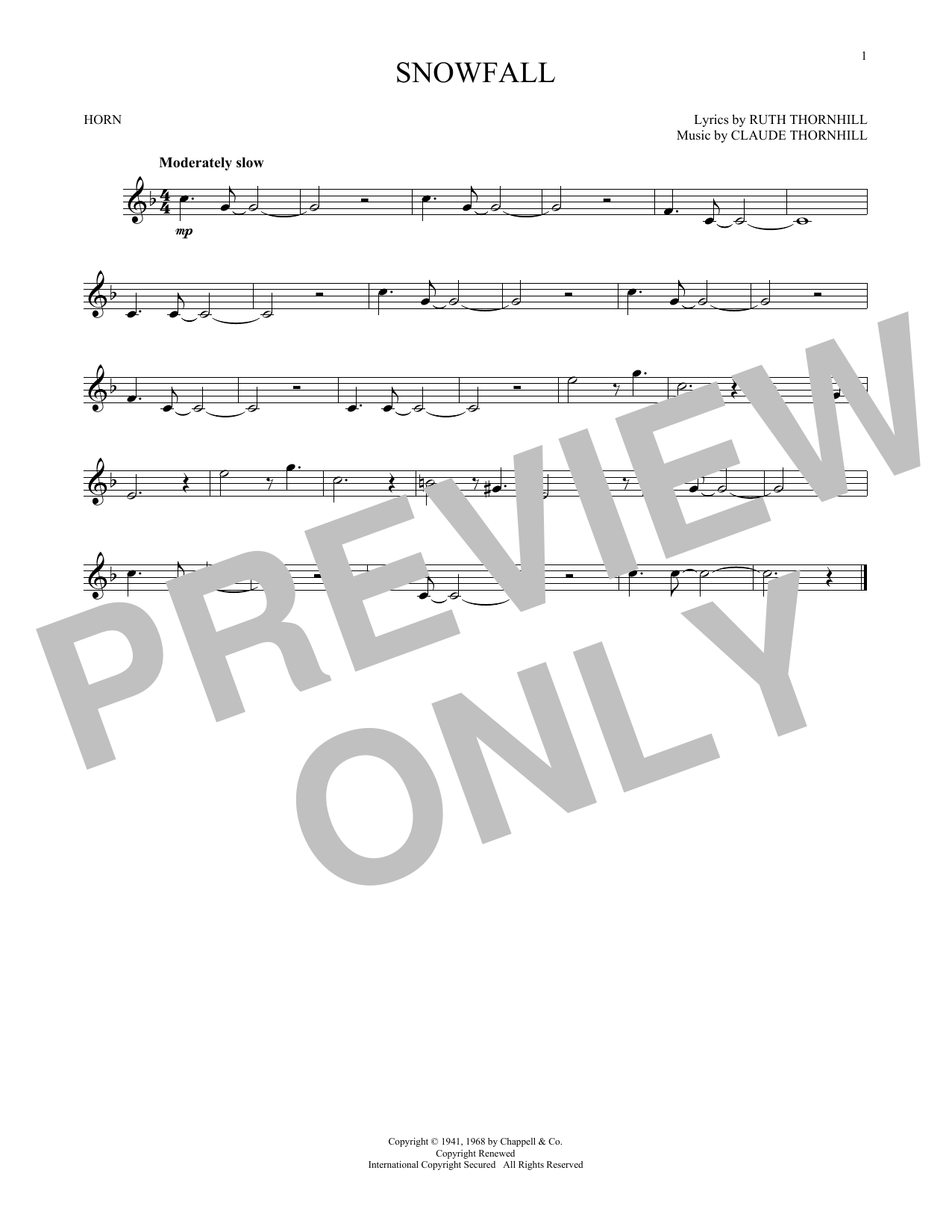 Claude & Ruth Thornhill Snowfall sheet music notes and chords. Download Printable PDF.