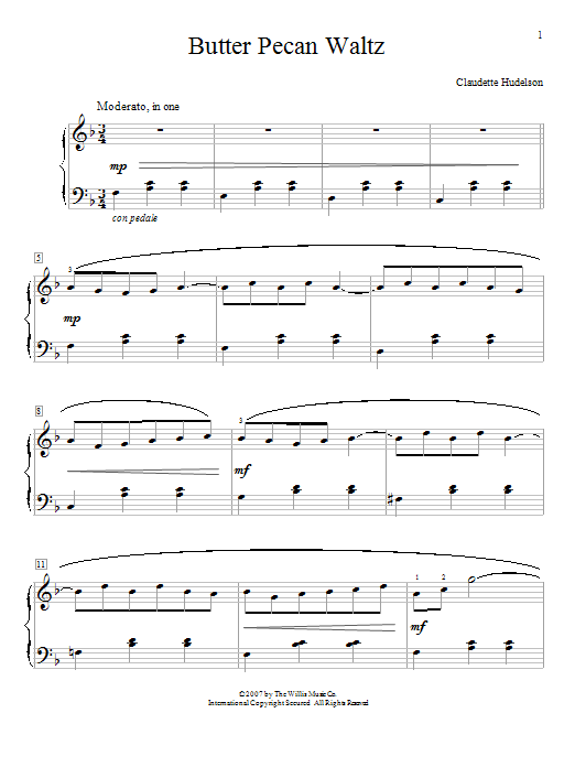 Learn to play Claudette Hudelson Butter Pecan Waltz sheet music for Educational Piano in minutes. Price: 6.9900$ Claudette Hudelson Butter Pecan Waltz sheet music notes and chords arranged for Educational Piano