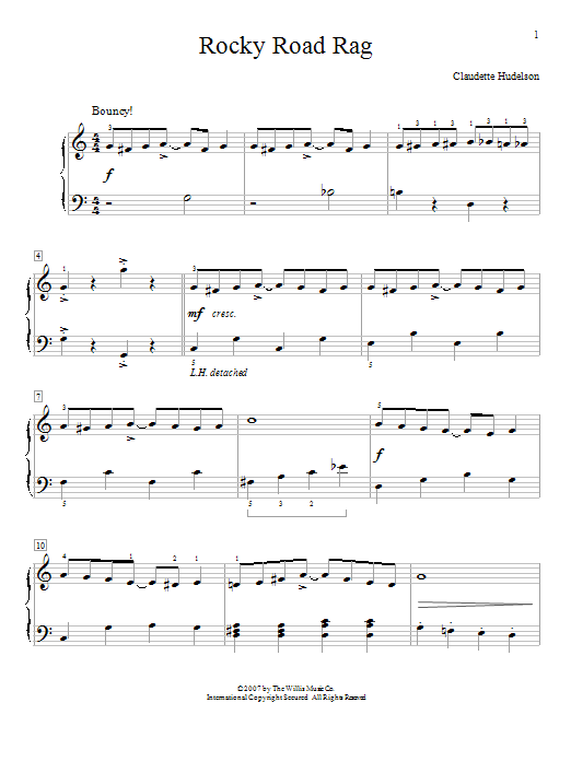 Learn to play Claudette Hudelson Rocky Road Rag sheet music for Educational Piano in minutes. Price: 6.9900$ Claudette Hudelson Rocky Road Rag sheet music notes and chords arranged for Educational Piano