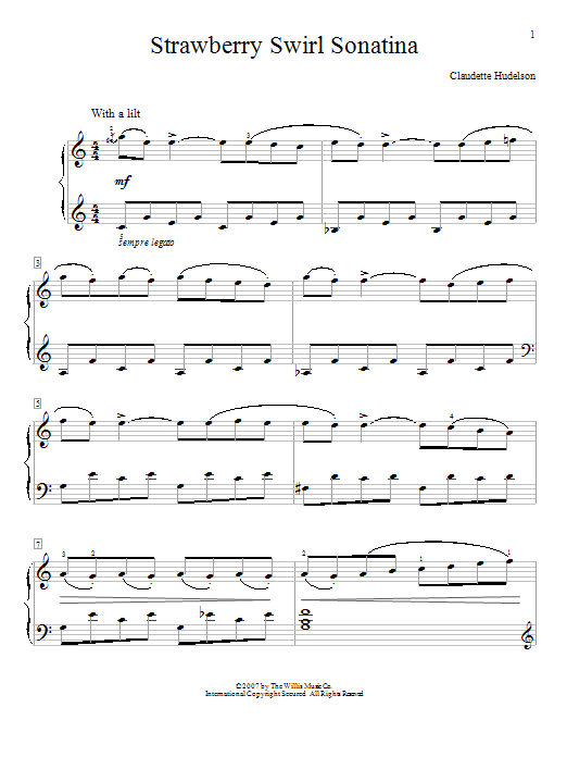 Learn to play Claudette Hudelson Strawberry Swirl Sonatina sheet music for Educational Piano in minutes. Price: 6.9900$ Claudette Hudelson Strawberry Swirl Sonatina sheet music notes and chords arranged for Educational Piano
