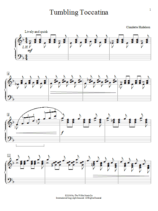Learn to play Claudette Hudelson Tumbling Toccatina sheet music for Educational Piano in minutes. Price: 6.9900$ Claudette Hudelson Tumbling Toccatina sheet music notes and chords arranged for Educational Piano