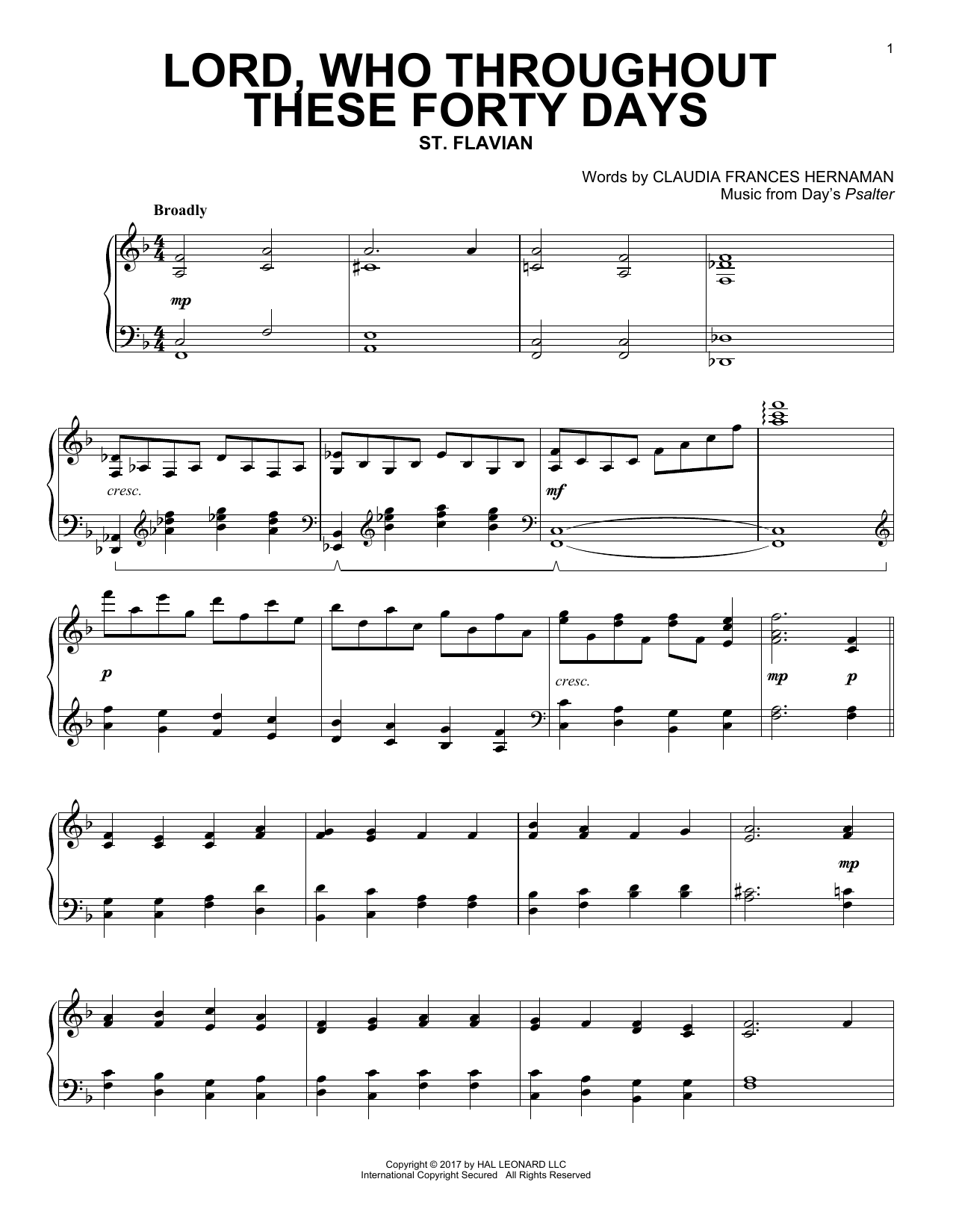 Learn to play Claudia Frances Hernaman Lord, Who Throughout These Forty Days sheet music for Piano Solo in minutes. Price: 7.8900$ Claudia Frances Hernaman Lord, Who Throughout These Forty Days sheet music notes and chords arranged for Piano Solo