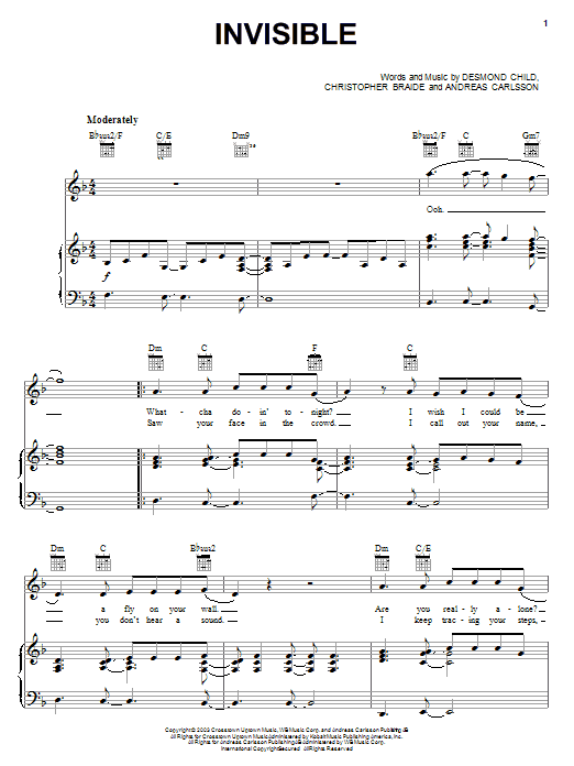 Learn to play Clay Aiken Invisible sheet music for Piano, Vocal & Guitar Chords (Right-Hand Melody) in minutes. Price: 7.8900$ Clay Aiken Invisible sheet music notes and chords arranged for Piano, Vocal & Guitar Chords (Right-Hand Melody)