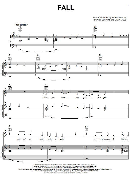 Clay Walker Fall sheet music notes and chords arranged for Piano, Vocal & Guitar Chords (Right-Hand Melody)