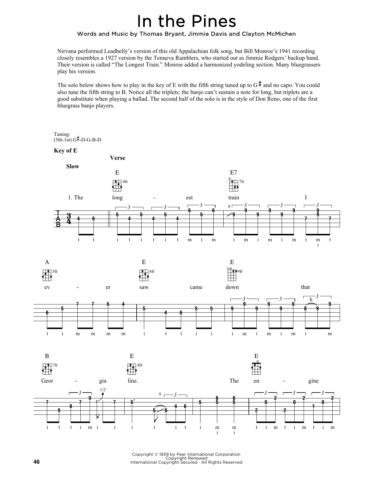 Clayton McMichen In The Pines (arr. Fred Sokolow) sheet music notes and chords. Download Printable PDF.