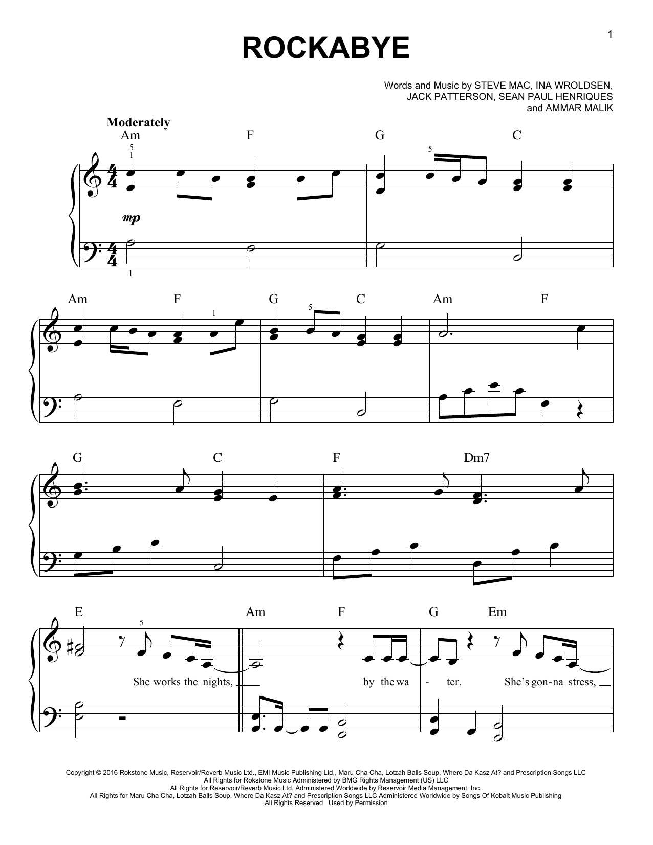 Clean Bandit Rockabye (feat. Sean Paul & Anne-Marie) sheet music notes and chords. Download Printable PDF.