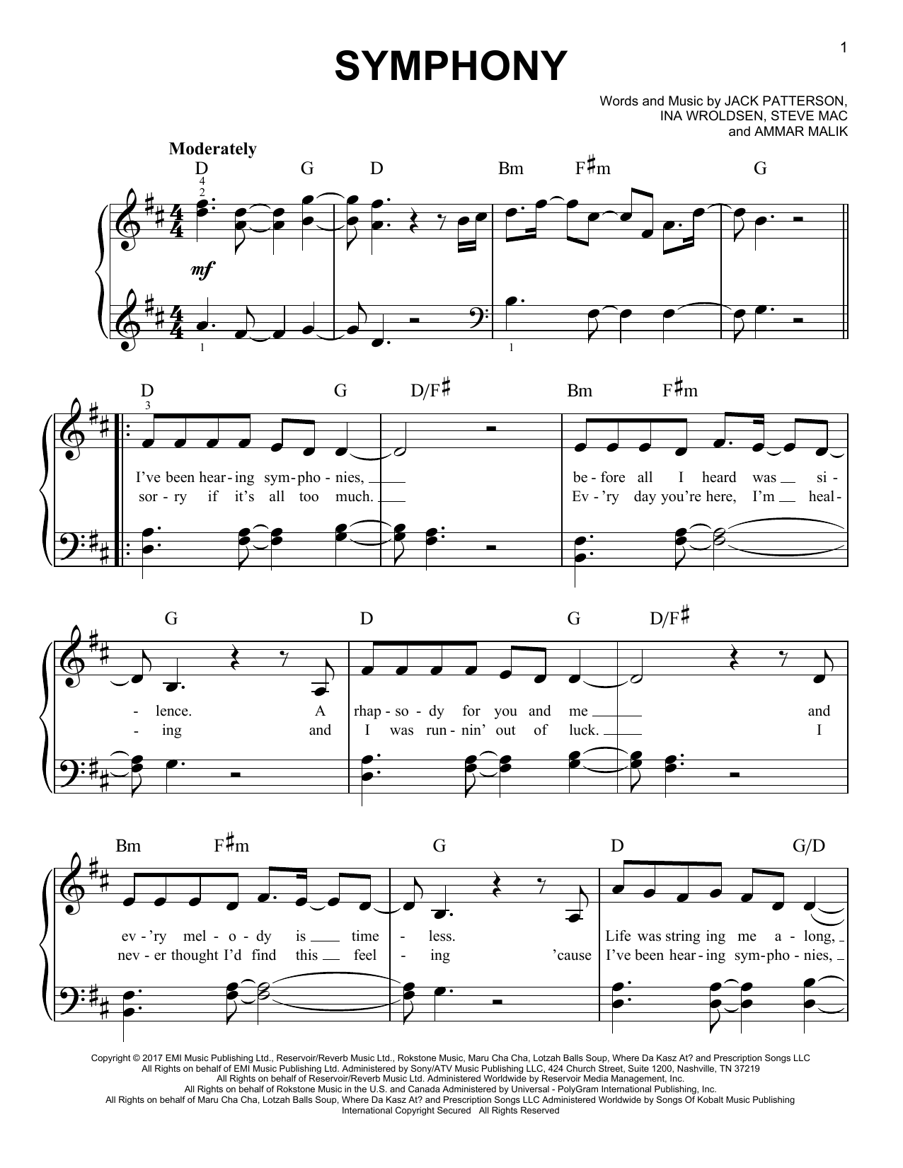 Clean Bandit Symphony (feat. Zara Larsson) sheet music notes and chords. Download Printable PDF.