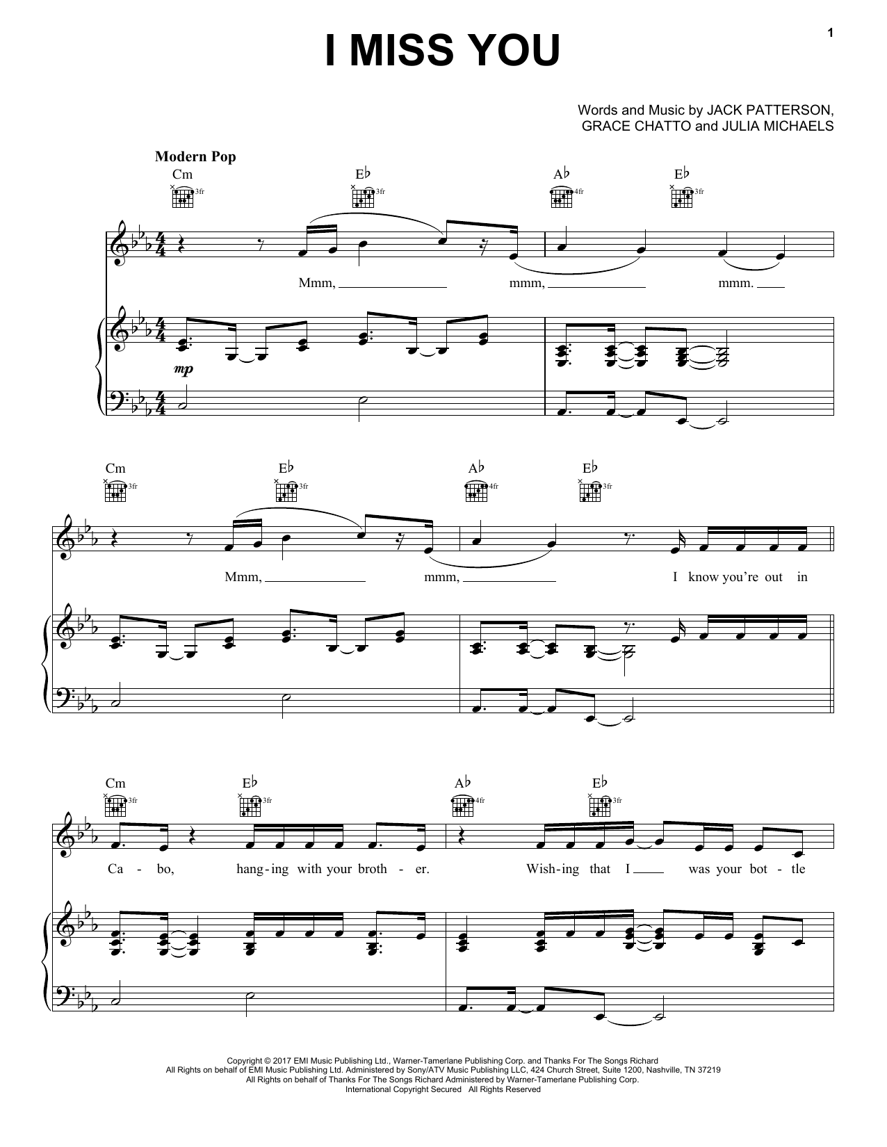 Learn to play Clean Bandit I Miss You (feat. Julia Michaels) sheet music for Piano, Vocal & Guitar Chords (Right-Hand Melody) in minutes. Price: 7.8900$ Clean Bandit I Miss You (feat. Julia Michaels) sheet music notes and chords arranged for Piano, Vocal & Guitar Chords (Right-Hand Melody)