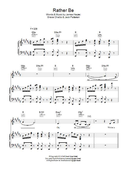 Clean Bandit Rather Be (feat. Jess Glynne) sheet music notes and chords. Download Printable PDF.