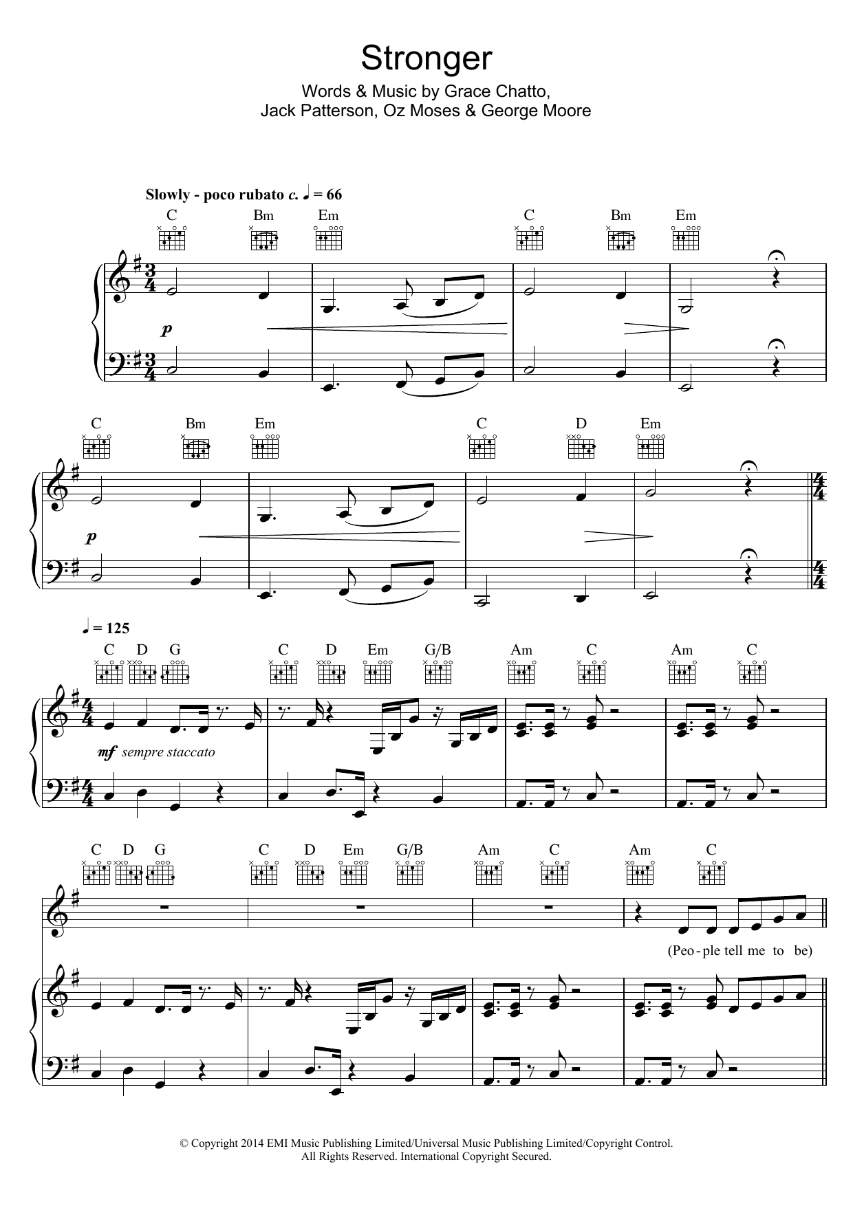 Learn to play Clean Bandit Stronger sheet music for Piano, Vocal & Guitar Chords in minutes. Price: 7.8900$ Clean Bandit Stronger sheet music notes and chords arranged for Piano, Vocal & Guitar Chords