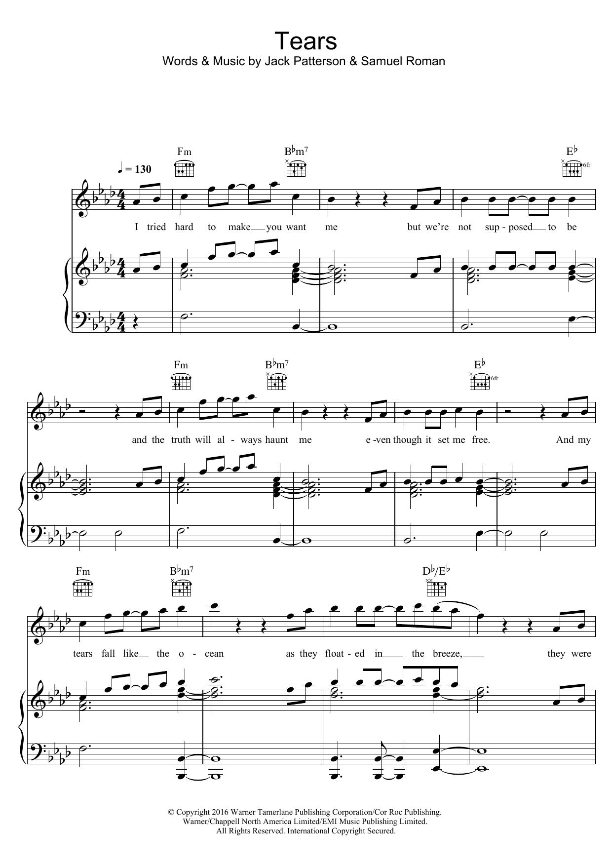 Clean Bandit Tears (feat. Louisa Johnson) sheet music notes and chords arranged for Piano, Vocal & Guitar Chords