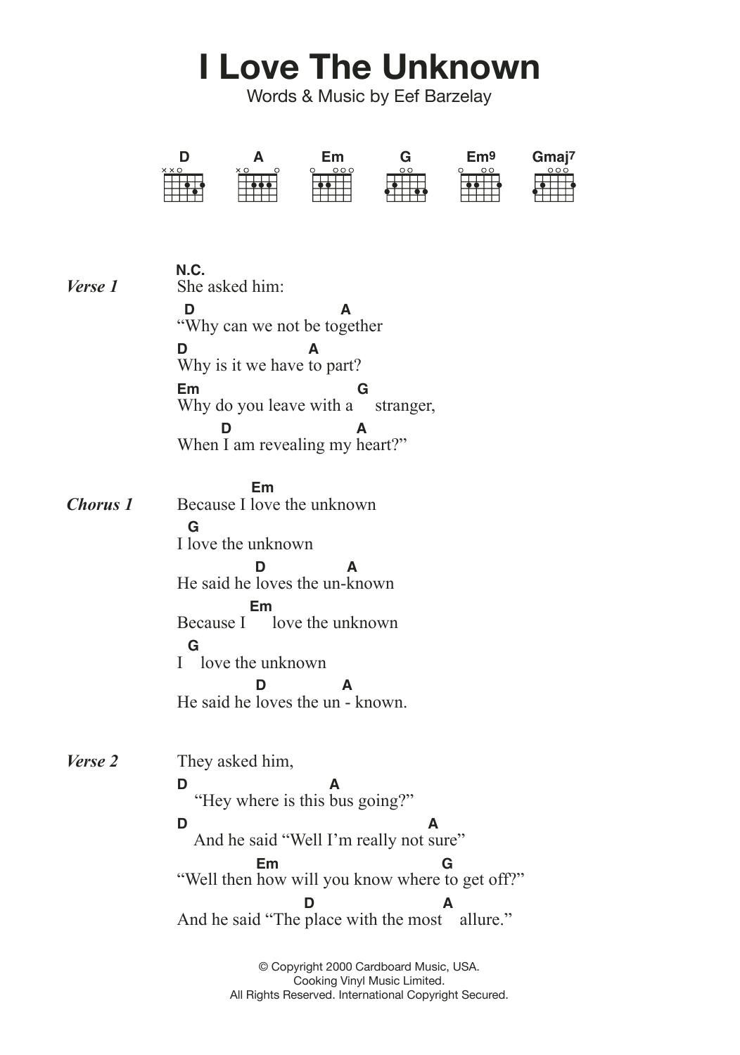 Clem Snide I Love The Unknown sheet music notes and chords. Download Printable PDF.