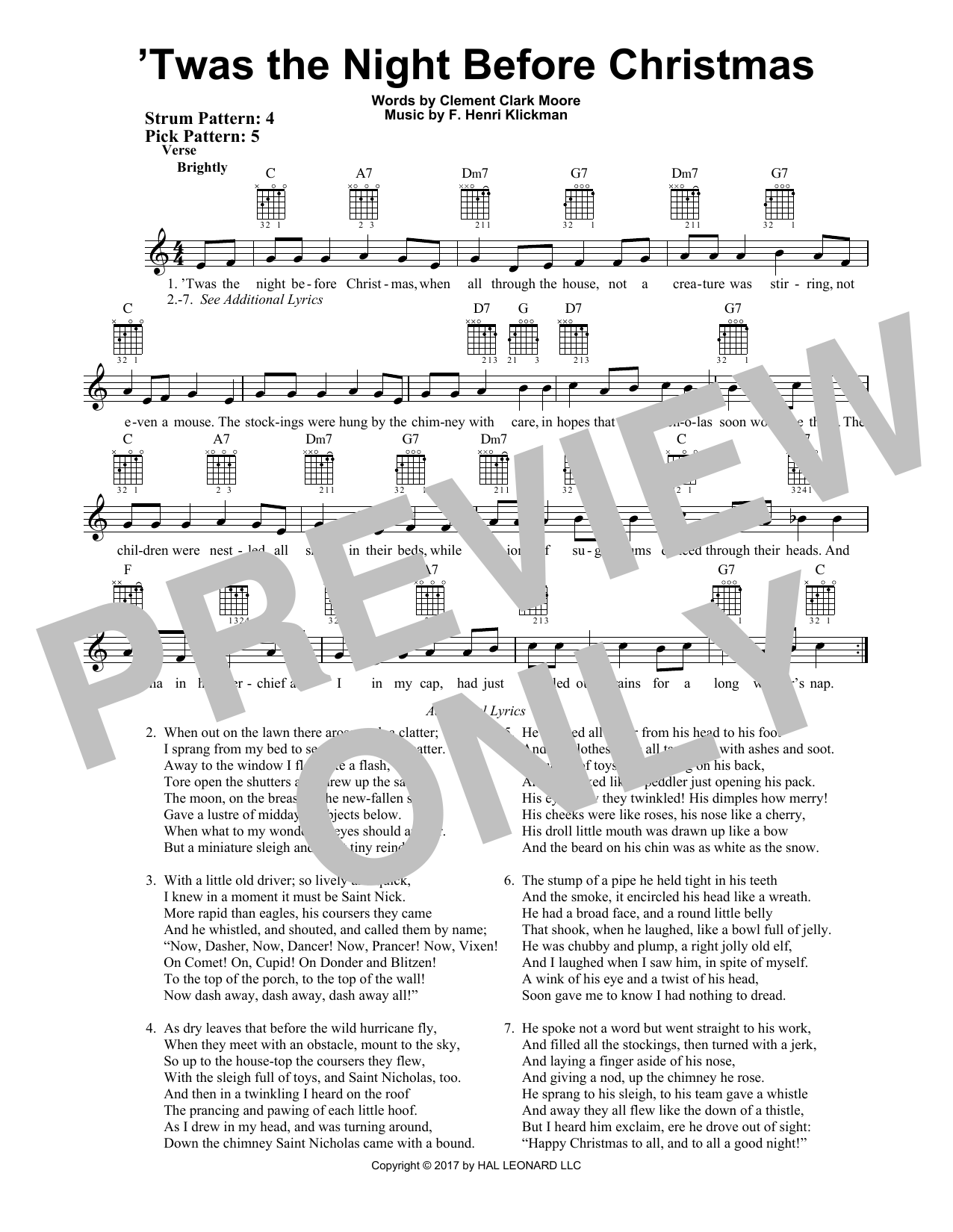 Clement Clark Moore 'Twas The Night Before Christmas sheet music notes and chords. Download Printable PDF.