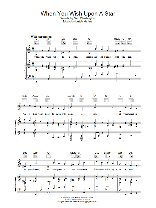 Leigh Harline When You Wish Upon A Star sheet music notes and chords arranged for Alto Sax Solo