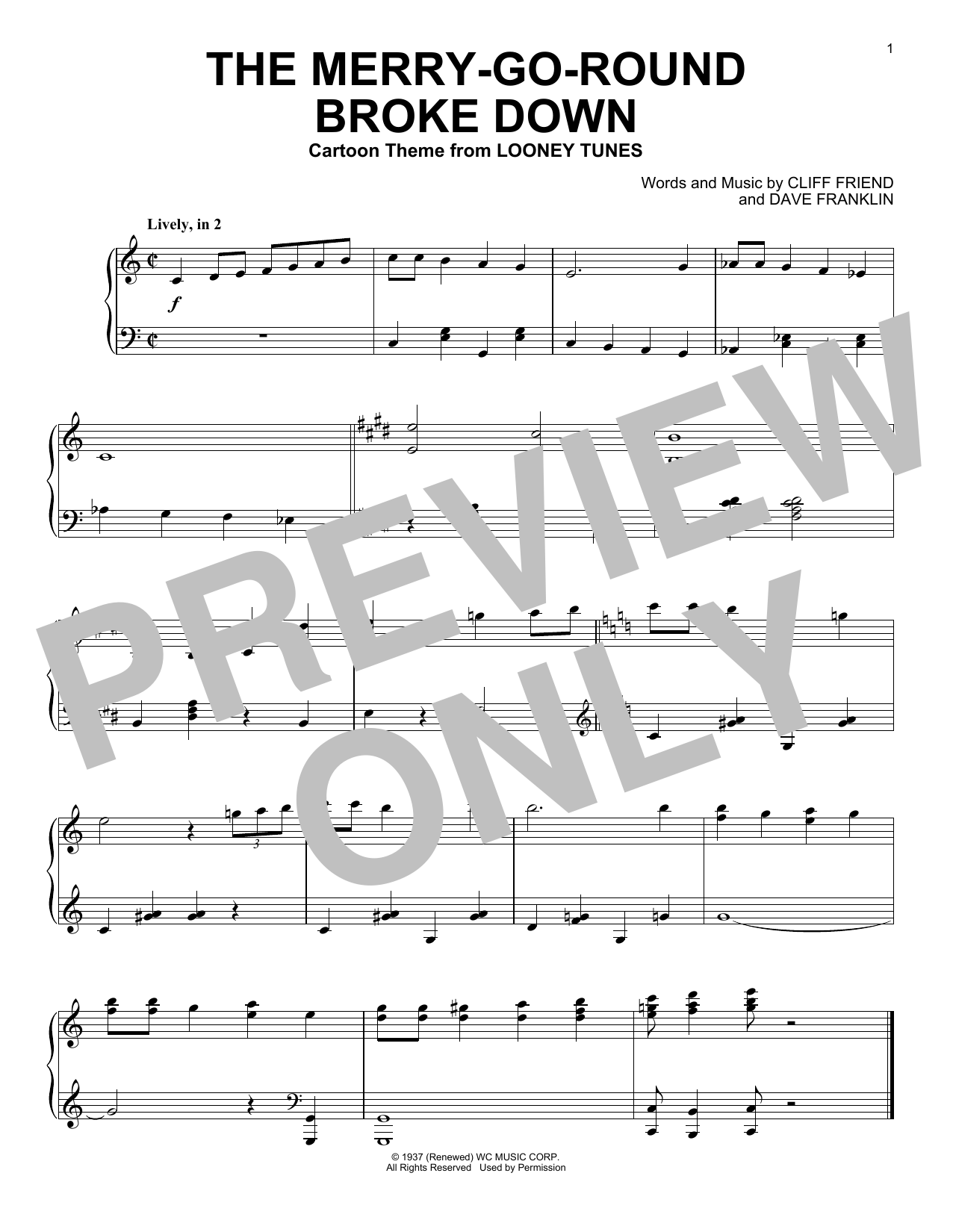 Cliff Friend & Dave Franklin The Merry-Go-Round Broke Down (from Looney Tunes) sheet music notes and chords. Download Printable PDF.