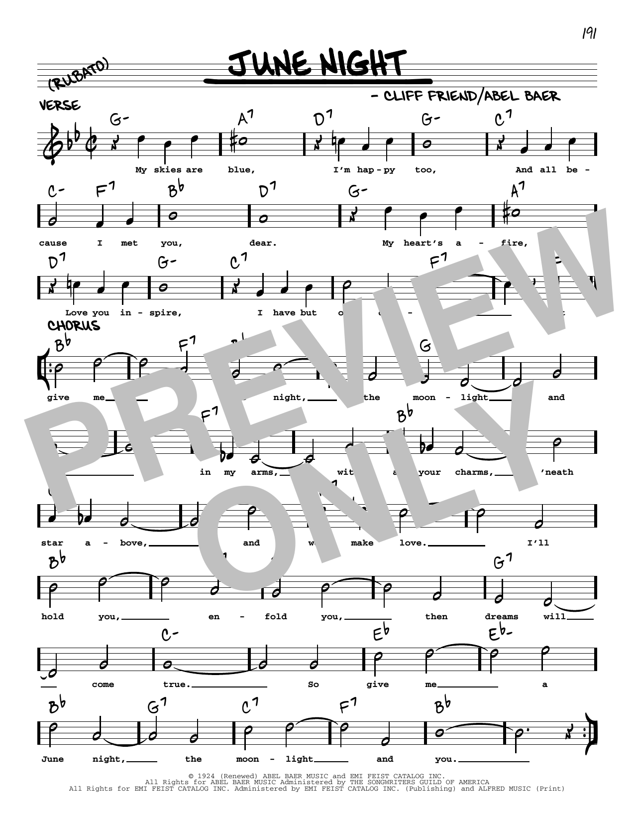 Cliff Friend June Night (arr. Robert Rawlins) sheet music notes and chords arranged for Real Book – Melody, Lyrics & Chords