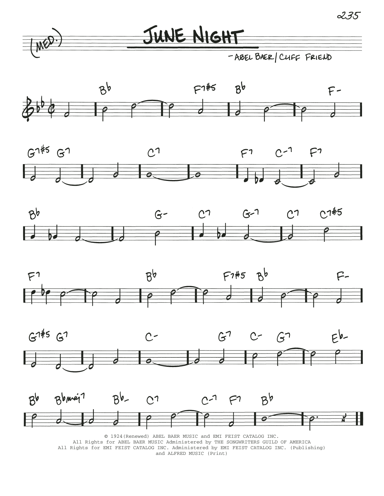 Cliff Friend June Night sheet music notes and chords. Download Printable PDF.