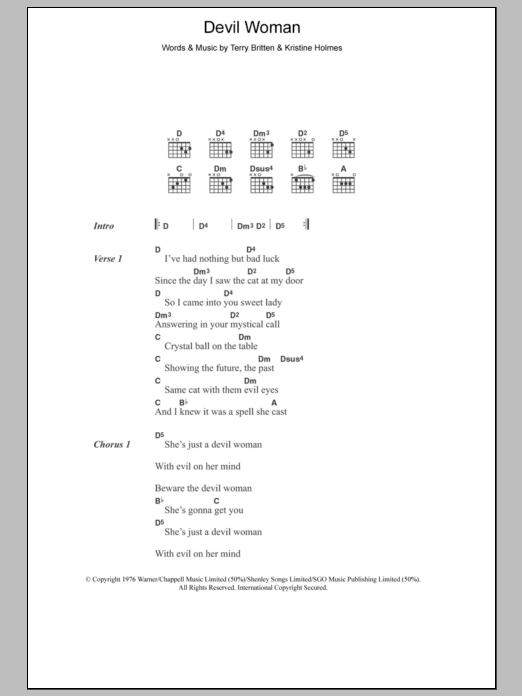 Cliff Richard Devil Woman sheet music notes and chords. Download Printable PDF.