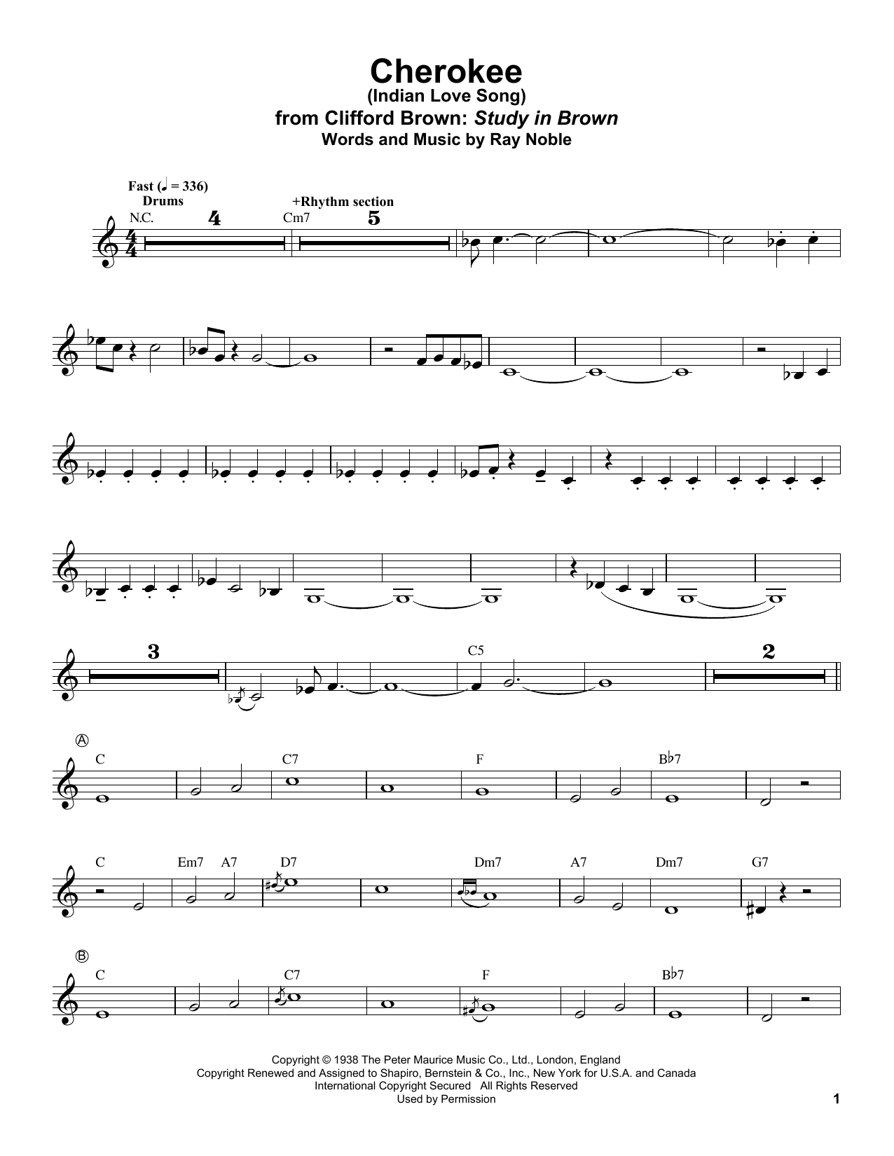 Learn to play Clifford Brown Cherokee (Indian Love Song) sheet music for Trumpet Transcription in minutes. Price: 6.9900$ Clifford Brown Cherokee (Indian Love Song) sheet music notes and chords arranged for Trumpet Transcription
