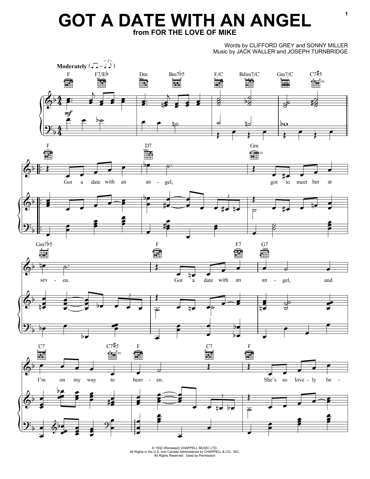 Clifford Grey Got A Date With An Angel sheet music notes and chords arranged for Piano, Vocal & Guitar Chords (Right-Hand Melody)