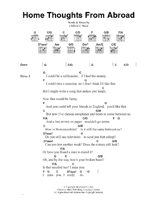 Clifford T. Ward Home Thoughts From Abroad sheet music notes and chords. Download Printable PDF.