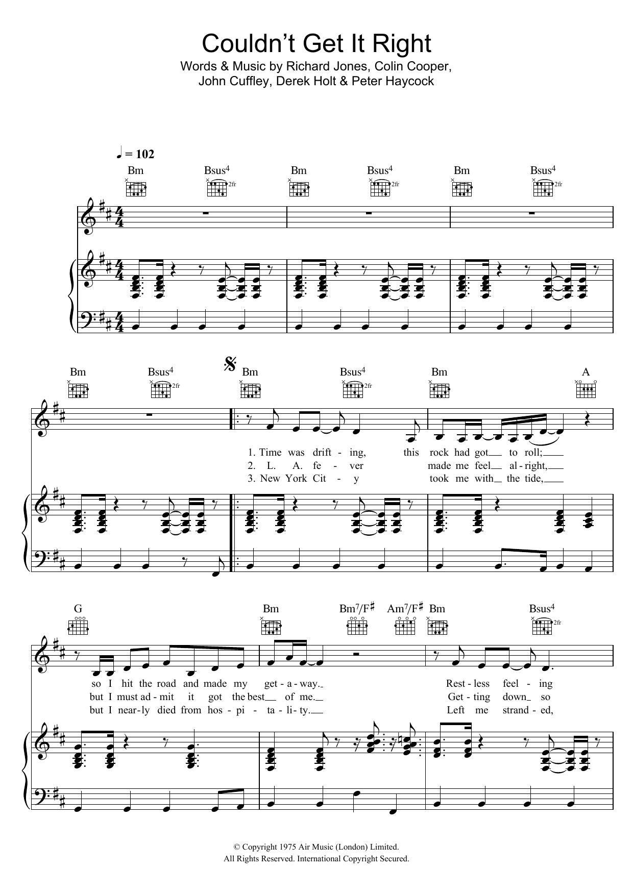 Climax Blues Band Couldn't Get It Right sheet music notes and chords. Download Printable PDF.