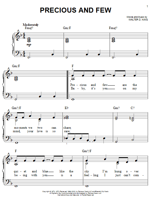 Climax Precious And Few sheet music notes and chords. Download Printable PDF.