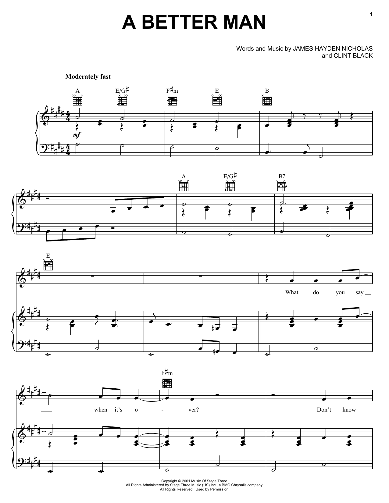 Clint Black A Better Man sheet music notes and chords. Download Printable PDF.