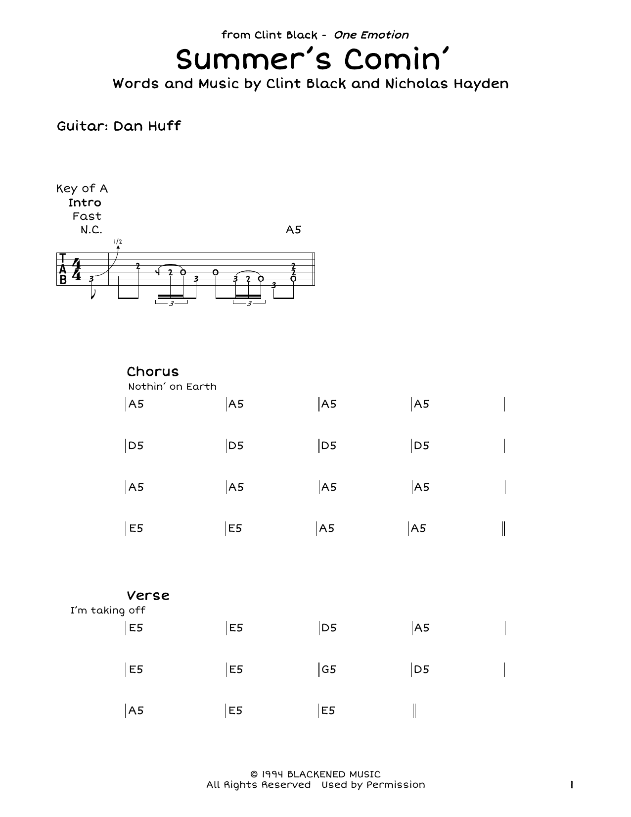 Clint Black Summer's Comin' sheet music notes and chords. Download Printable PDF.