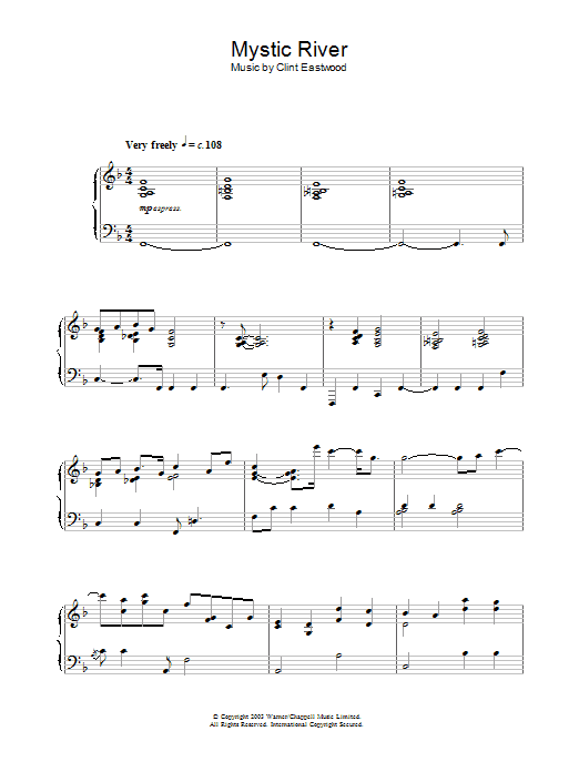 Learn to play Clint Eastwood Mystic River (main theme) sheet music for Piano Solo in minutes. Price: 7.8900$ Clint Eastwood Mystic River (main theme) sheet music notes and chords arranged for Piano Solo