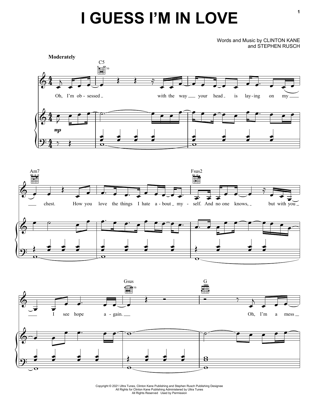 Clinton Kane I Guess I'm In Love sheet music notes and chords. Download Printable PDF.