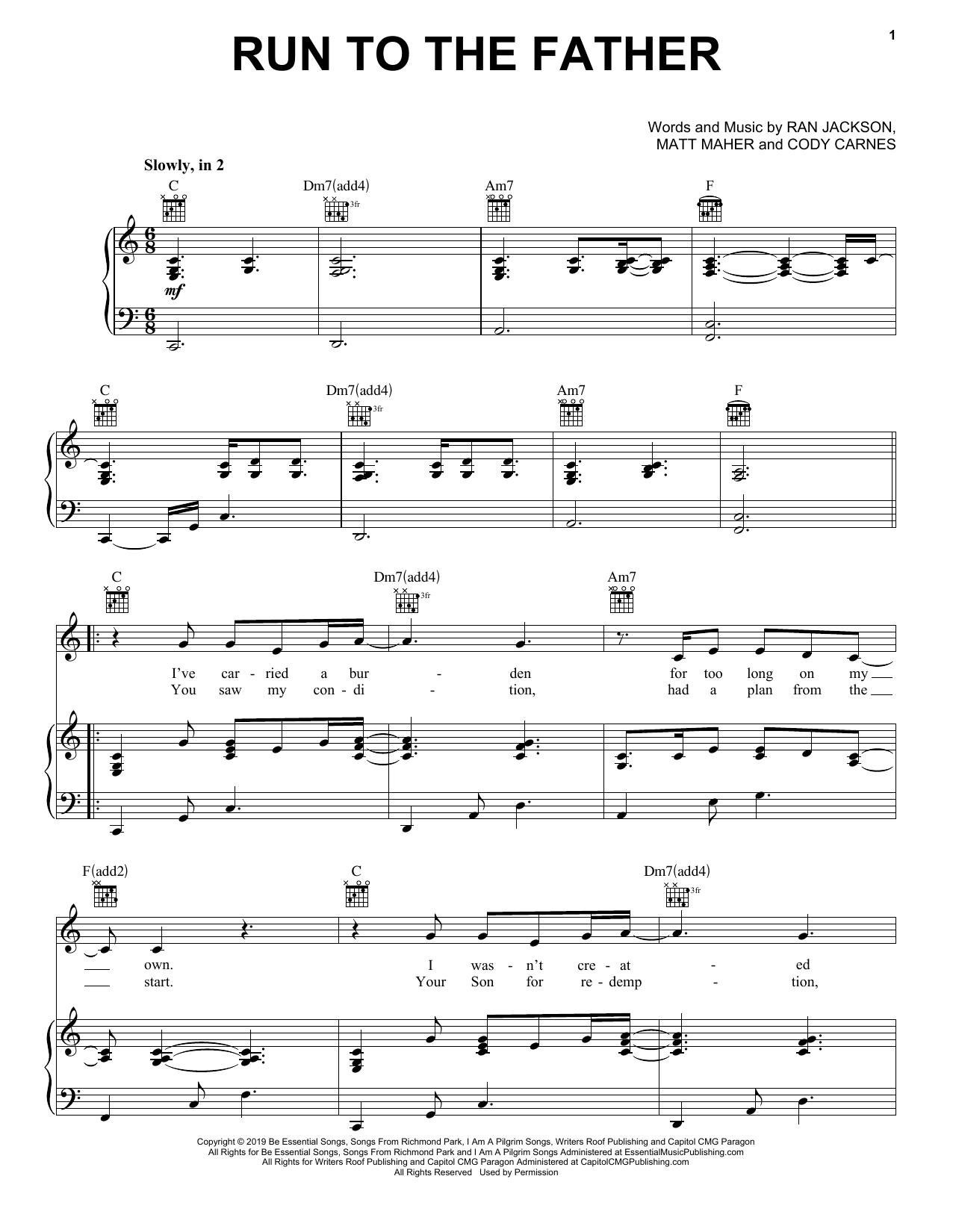 Cody Carnes Run To The Father sheet music notes and chords. Download Printable PDF.