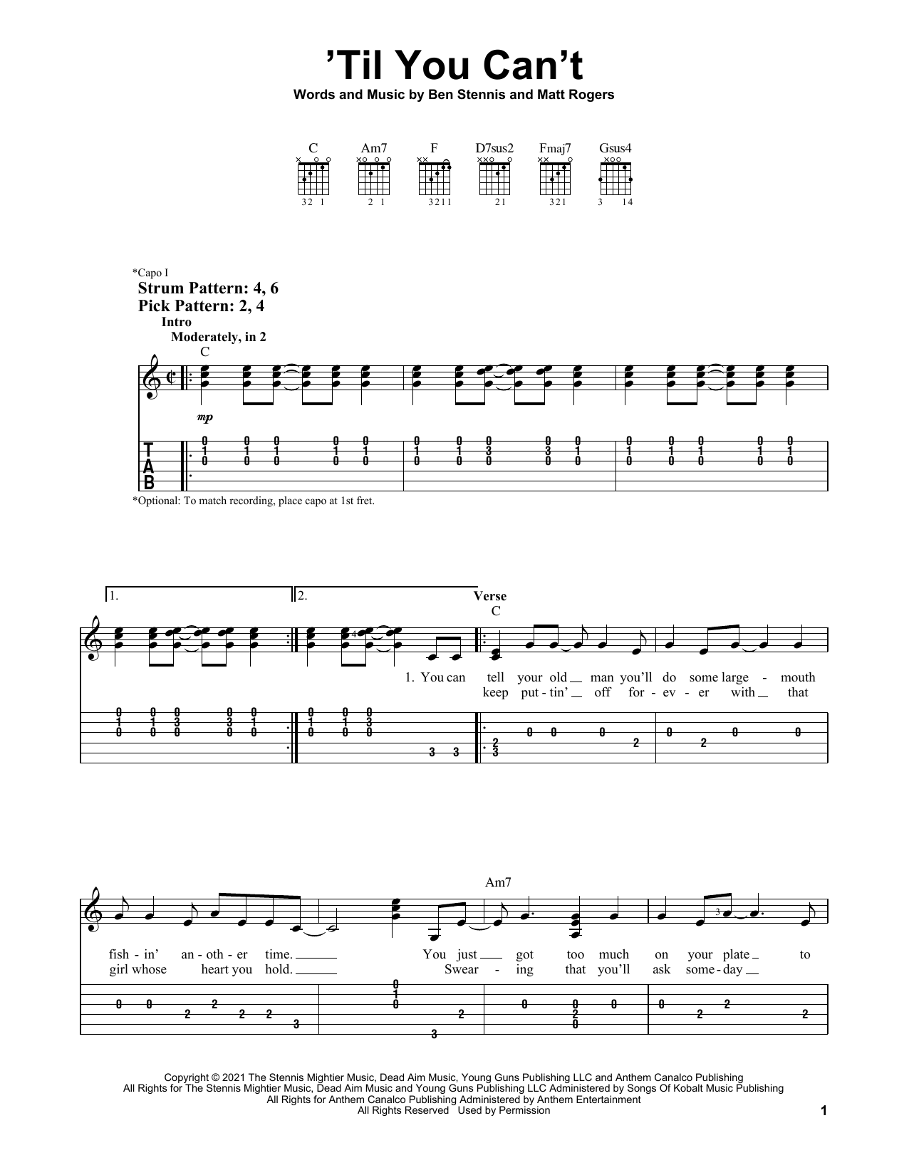 Cody Johnson 'Til You Can't sheet music notes and chords. Download Printable PDF.