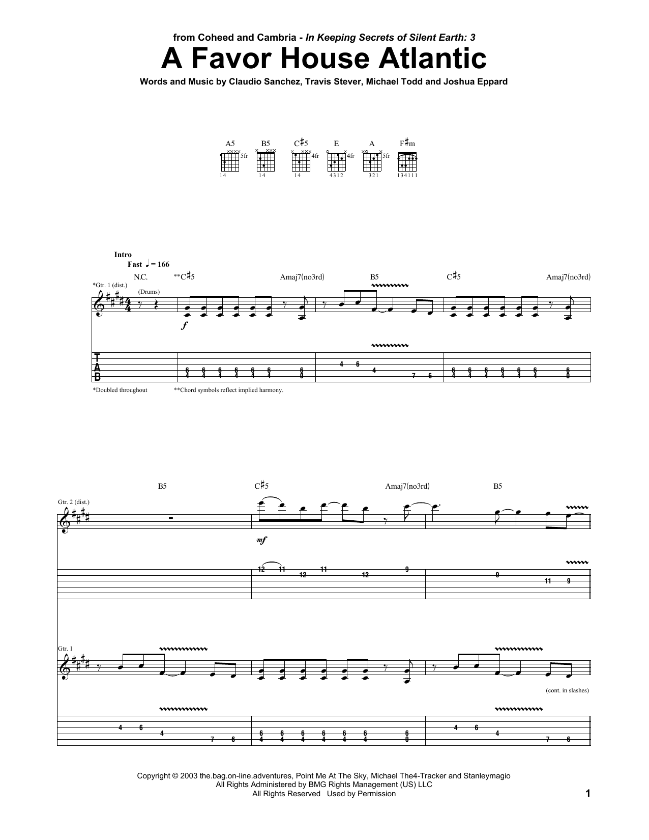 Coheed And Cambria A Favor House Atlantic sheet music notes and chords. Download Printable PDF.