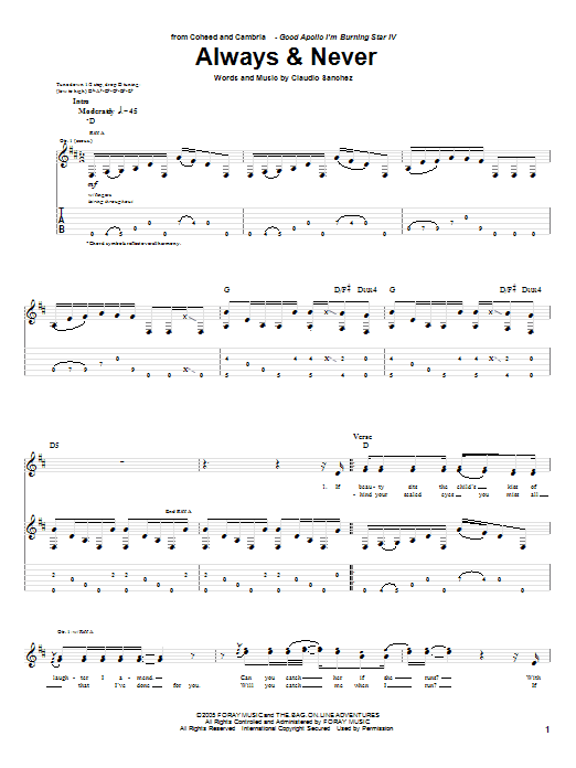 Coheed And Cambria Always & Never sheet music notes and chords. Download Printable PDF.