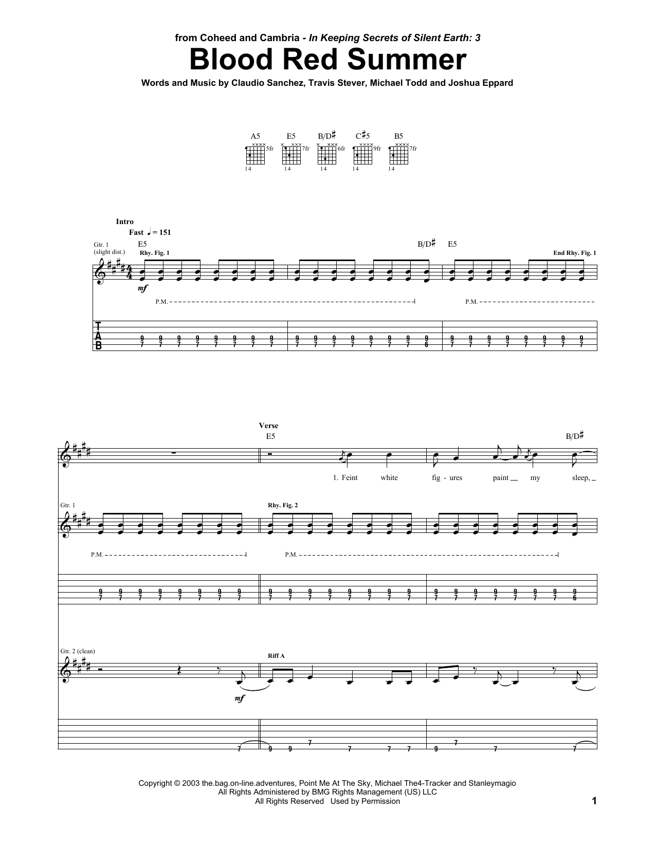 Learn to play Coheed And Cambria Blood Red Summer sheet music for Guitar Tab in minutes. Price: 7.8900$ Coheed And Cambria Blood Red Summer sheet music notes and chords arranged for Guitar Tab
