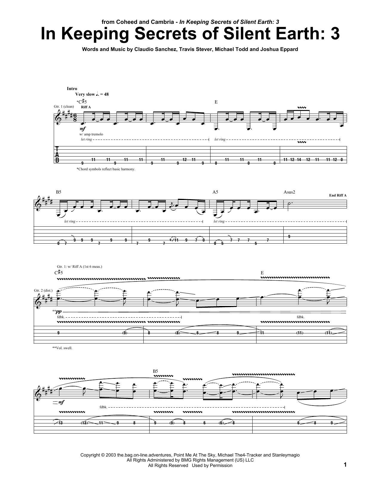 Learn to play Coheed And Cambria In Keeping Secrets Of Silent Earth: 3 sheet music for Guitar Tab in minutes. Price: 7.8900$ Coheed And Cambria In Keeping Secrets Of Silent Earth: 3 sheet music notes and chords arranged for Guitar Tab