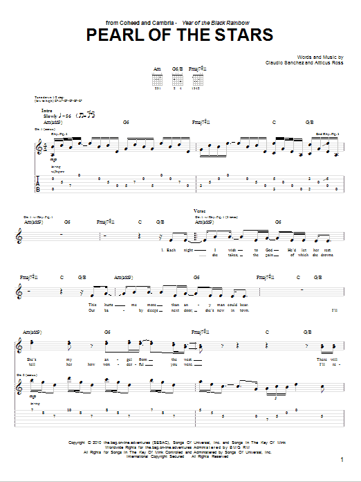Learn to play Coheed And Cambria Pearl Of The Stars sheet music for Guitar Tab in minutes. Price: 7.8900$ Coheed And Cambria Pearl Of The Stars sheet music notes and chords arranged for Guitar Tab
