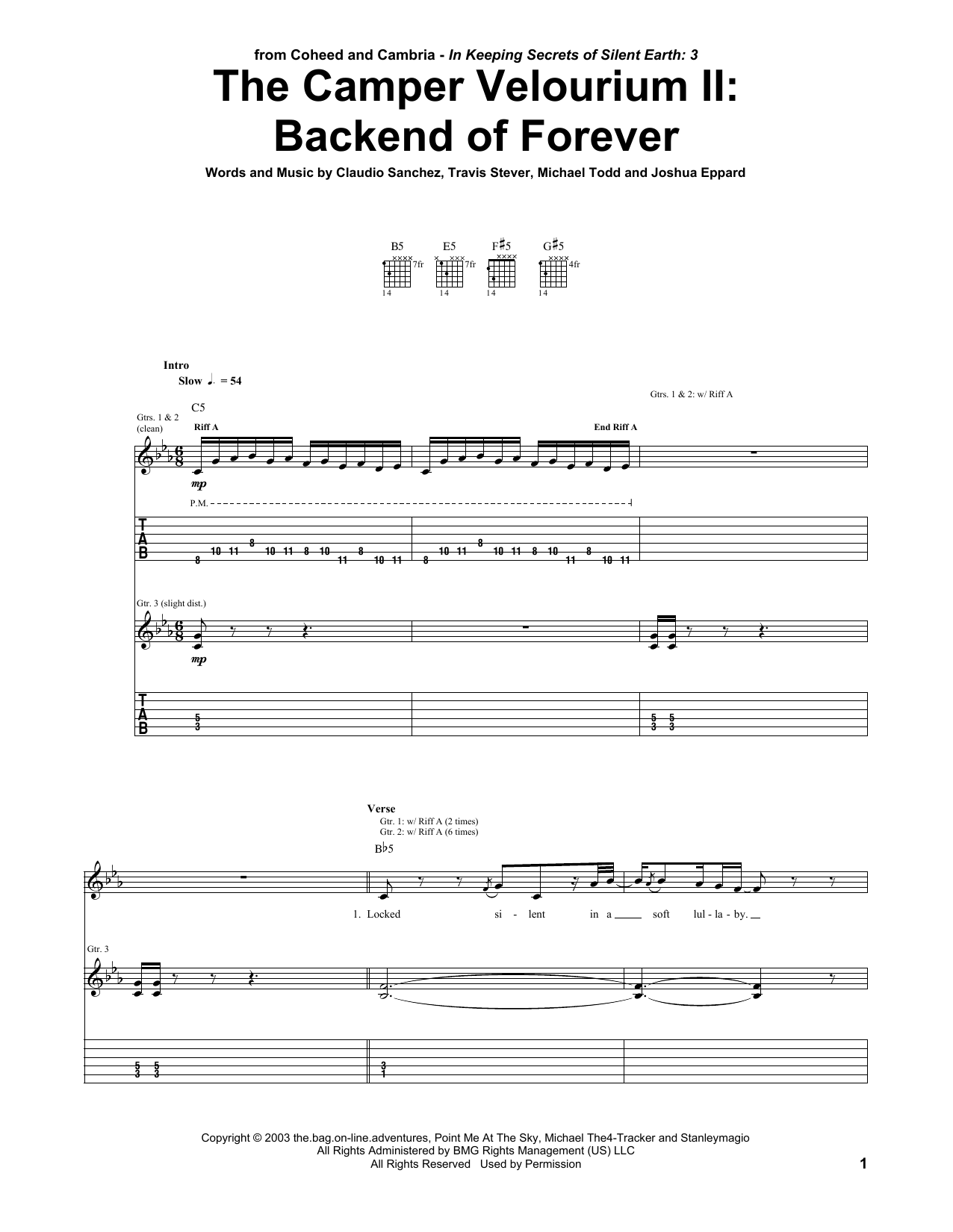 Learn to play Coheed And Cambria The Camper Velourium II: Backend Of Forever sheet music for Guitar Tab in minutes. Price: 7.8900$ Coheed And Cambria The Camper Velourium II: Backend Of Forever sheet music notes and chords arranged for Guitar Tab