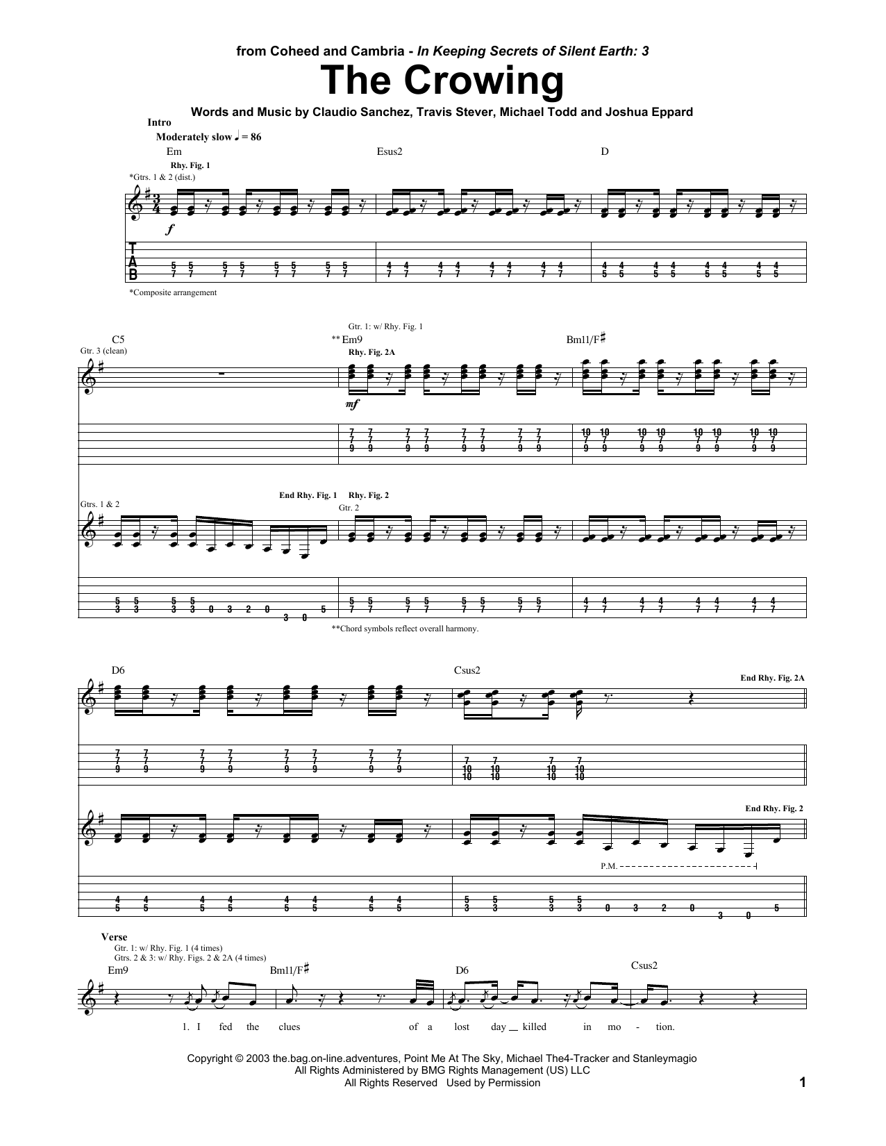 Learn to play Coheed And Cambria The Crowing sheet music for Guitar Tab in minutes. Price: 7.8900$ Coheed And Cambria The Crowing sheet music notes and chords arranged for Guitar Tab